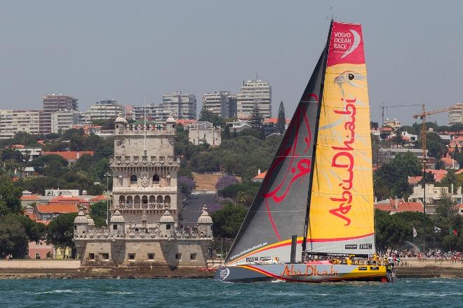 The narrow Tagus River proved to be a tricky course for the VOR yachts to negotiate - Volvo Ocean Race 2014-15 ©  Ian Roman / Abu Dhabi Ocean Racing